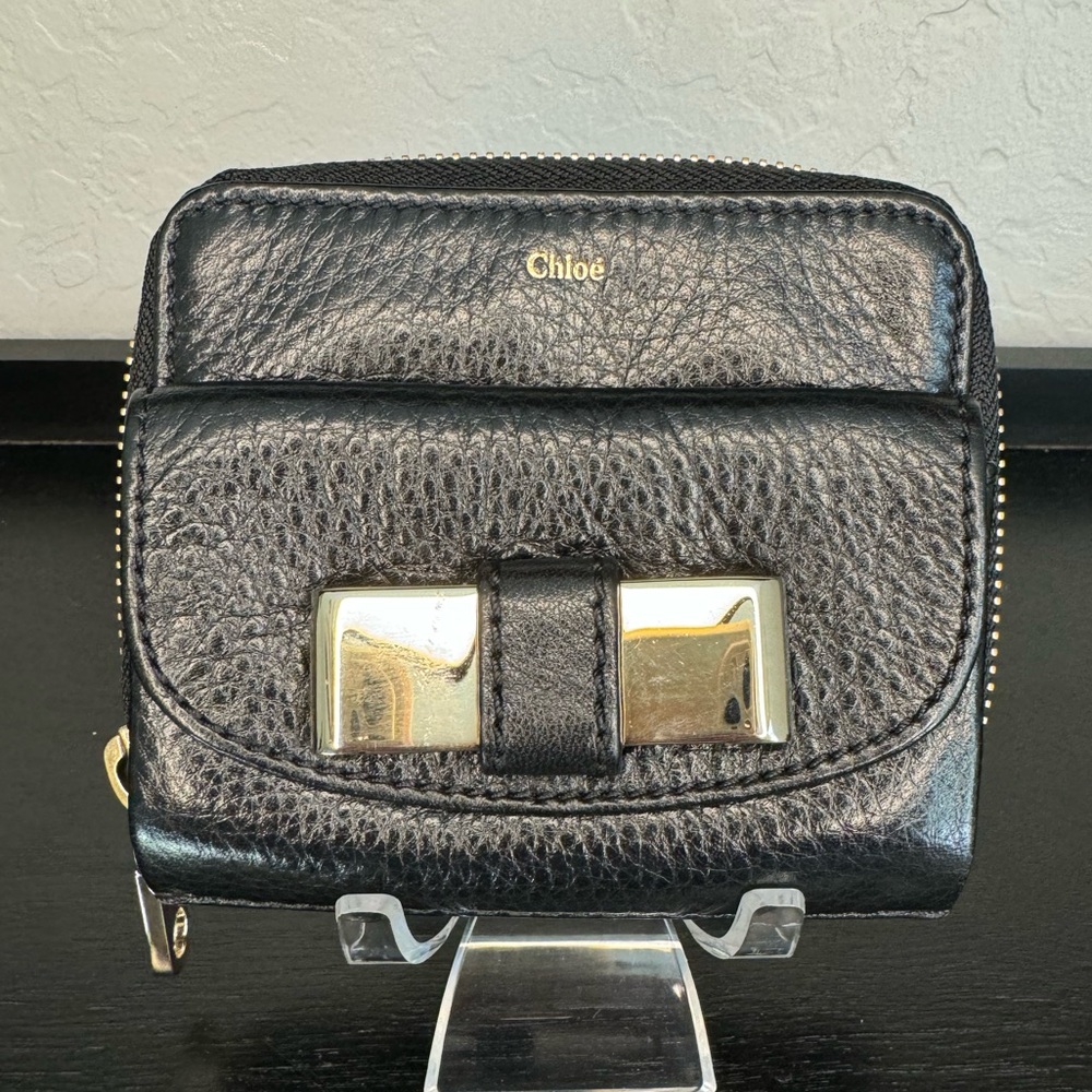 Chloe Black Leather Wallet with Gold Accents
